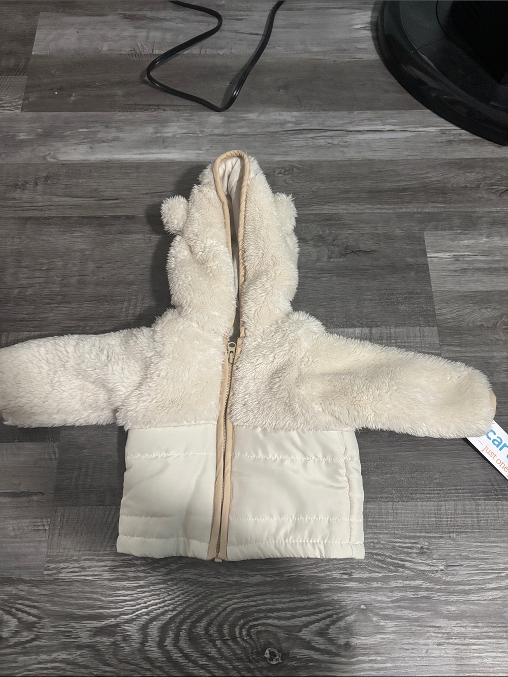 Carter's Cream Sherpa & Quilted Hooded Baby Jacket with Ears